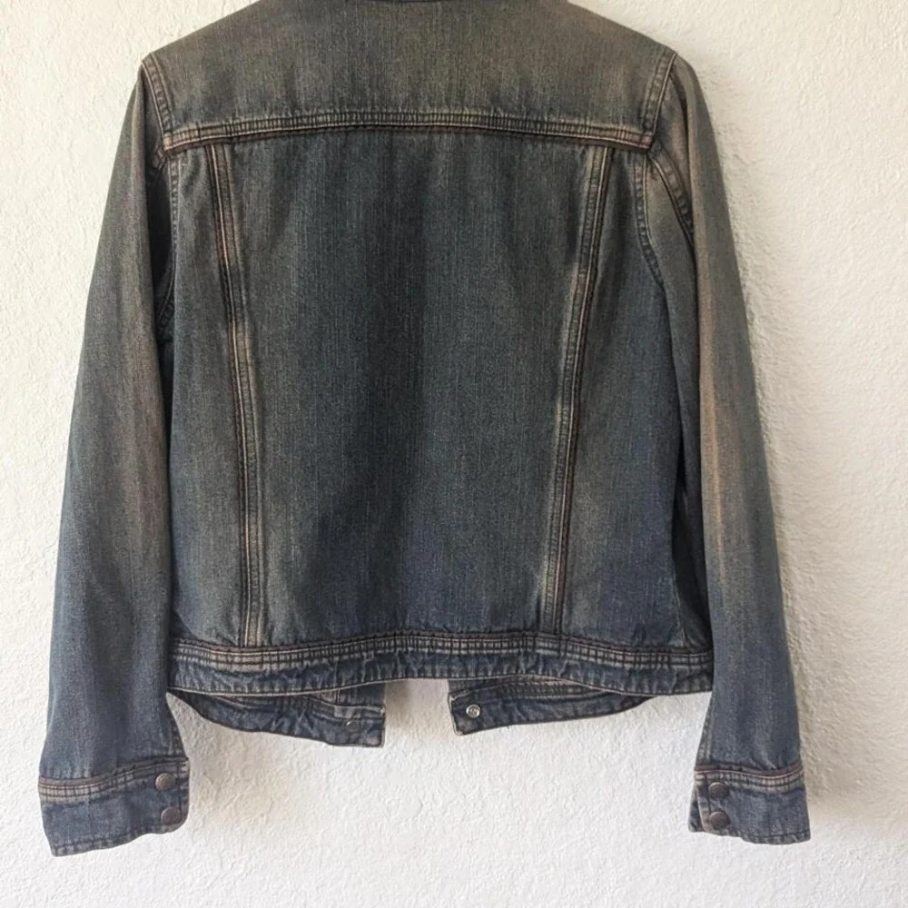 Caslon Womens Blue Faded Denim Trucker Jacket Contrast Piping‎ Size M